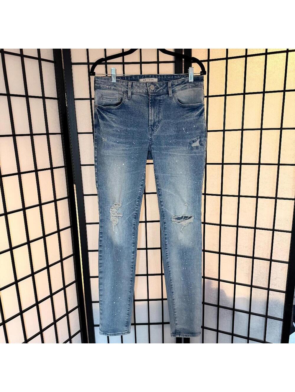 PacSun Distressed Stacked Skinny Jean with Paint Splatter Detail Sz 30 x 32